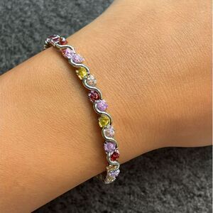 NEW Wave-Link Multicolor CZ Tennis Bracelet White Gold Plated 6.5 or 7.5"